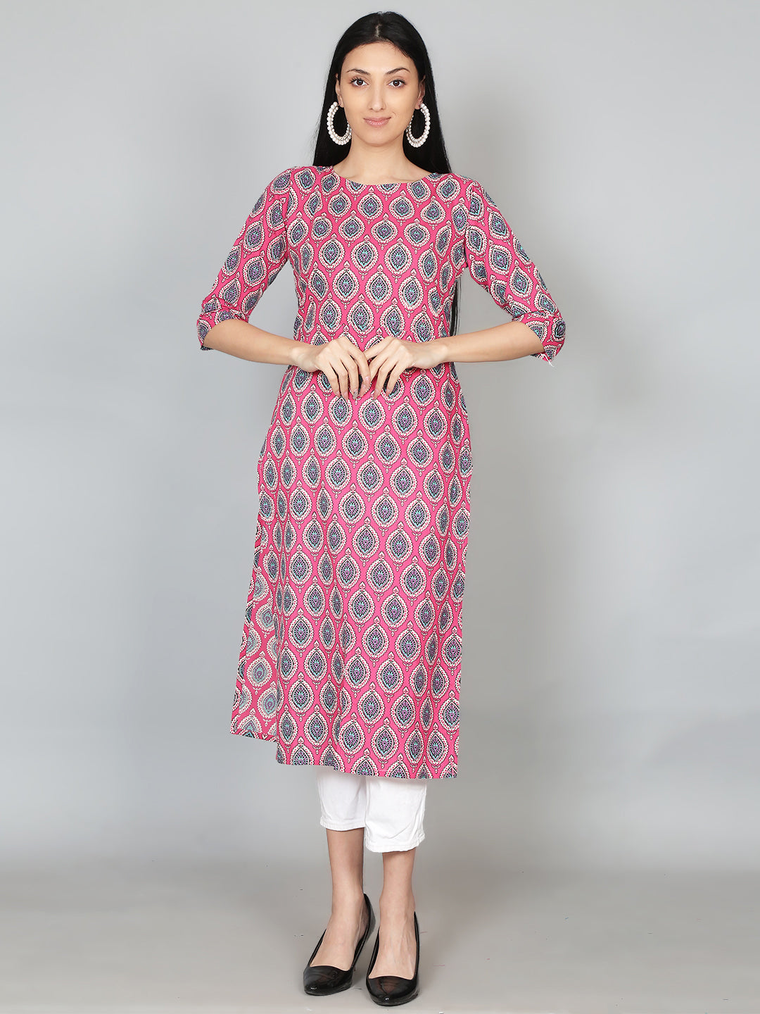 Pink Printed Cotton Kurta