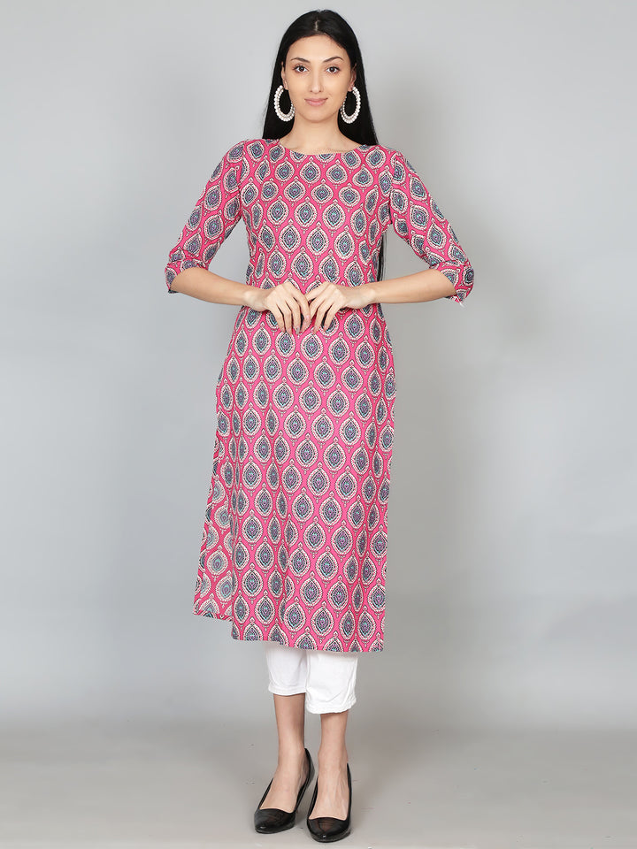 Pink Printed Cotton Kurta