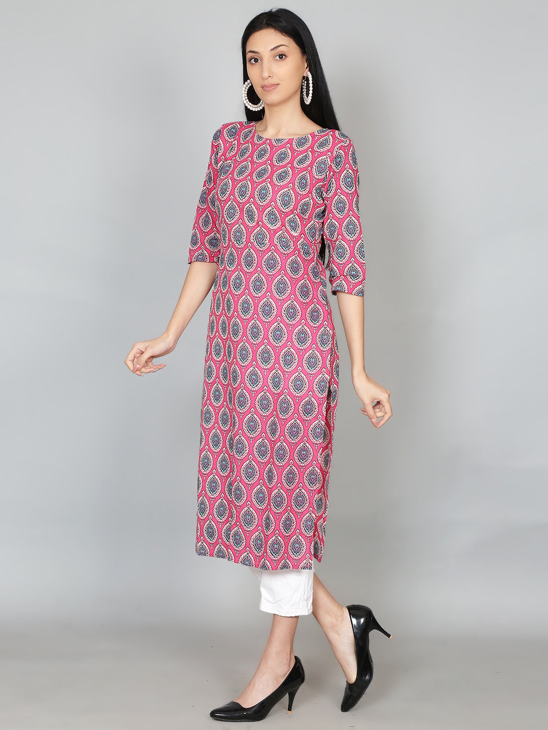 Pink Printed Cotton Kurta