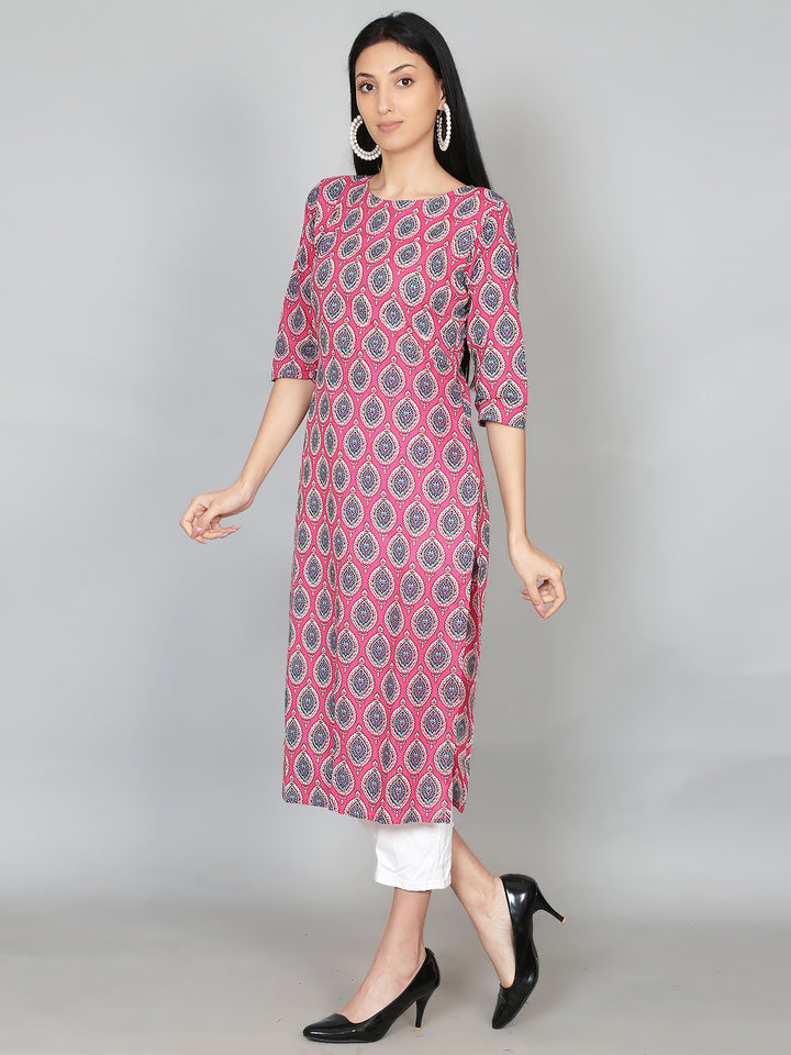 Pink Printed Cotton Kurta