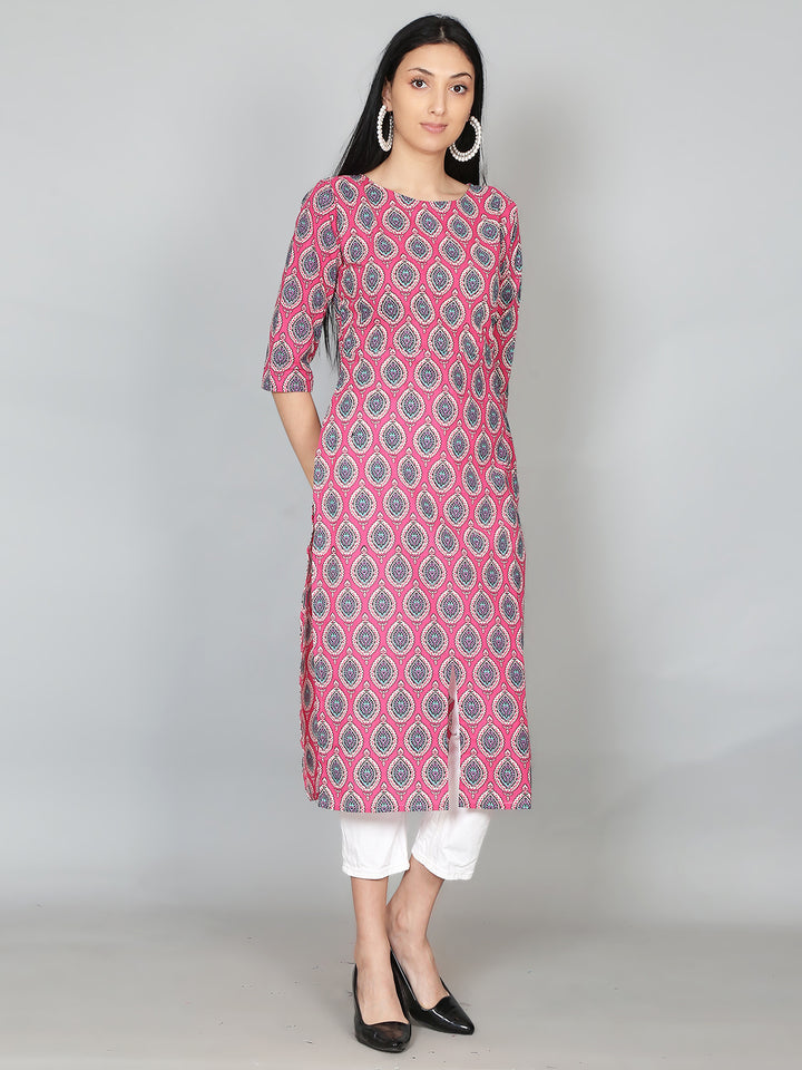 Pink Printed Cotton Kurta