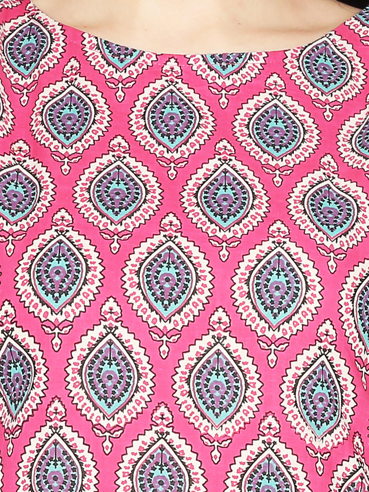 Pink Printed Cotton Kurta