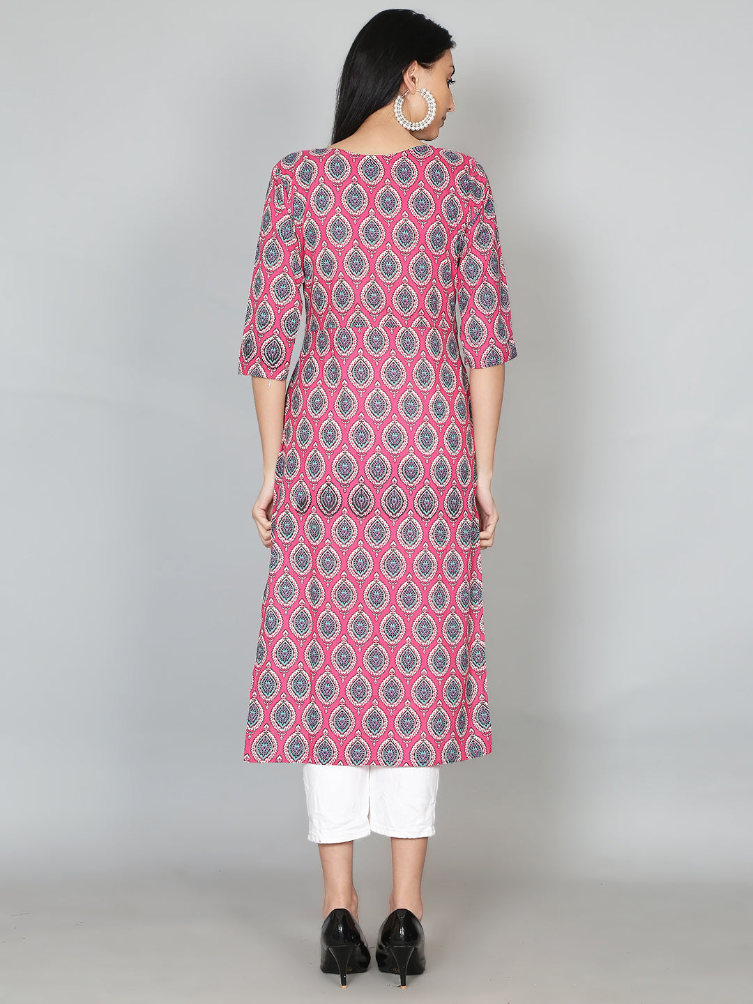Pink Printed Cotton Kurta