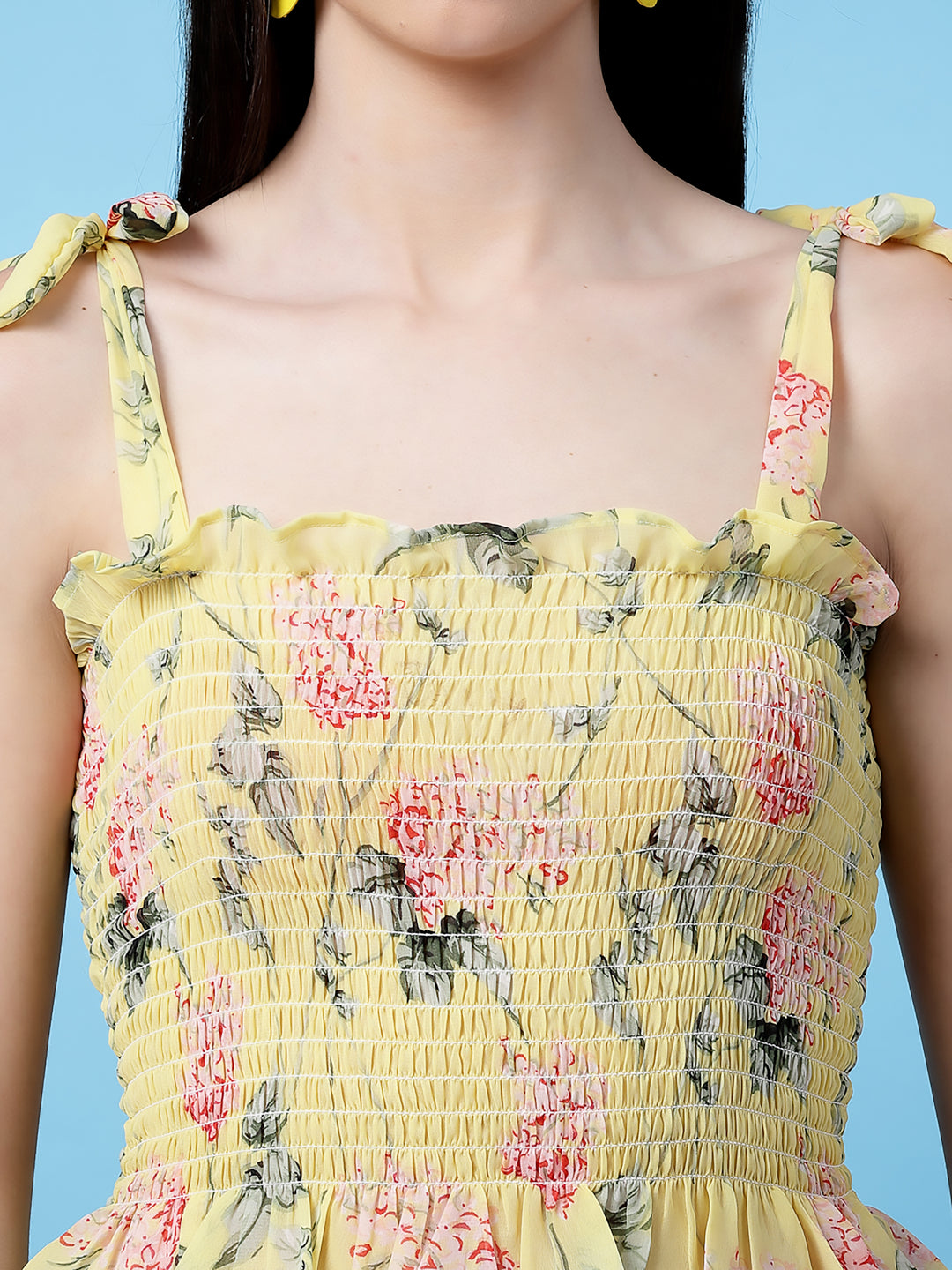Yellow Floral Tie Up Sleeves top