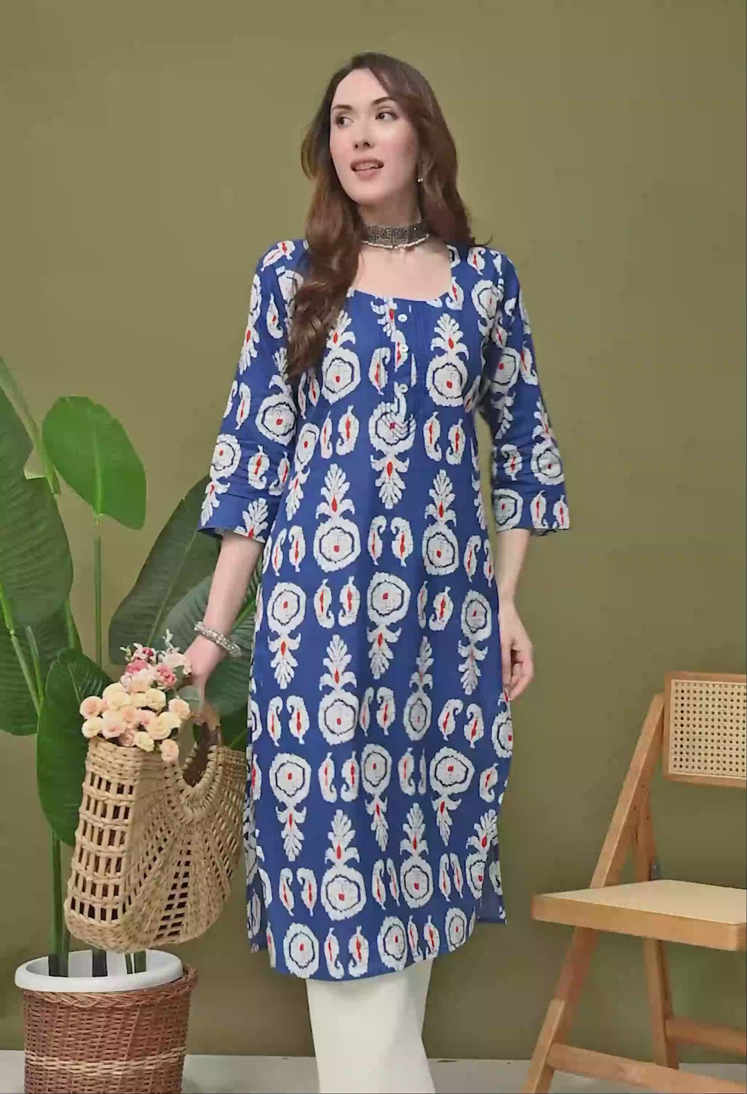 Blue Printed  Cotton Kurta