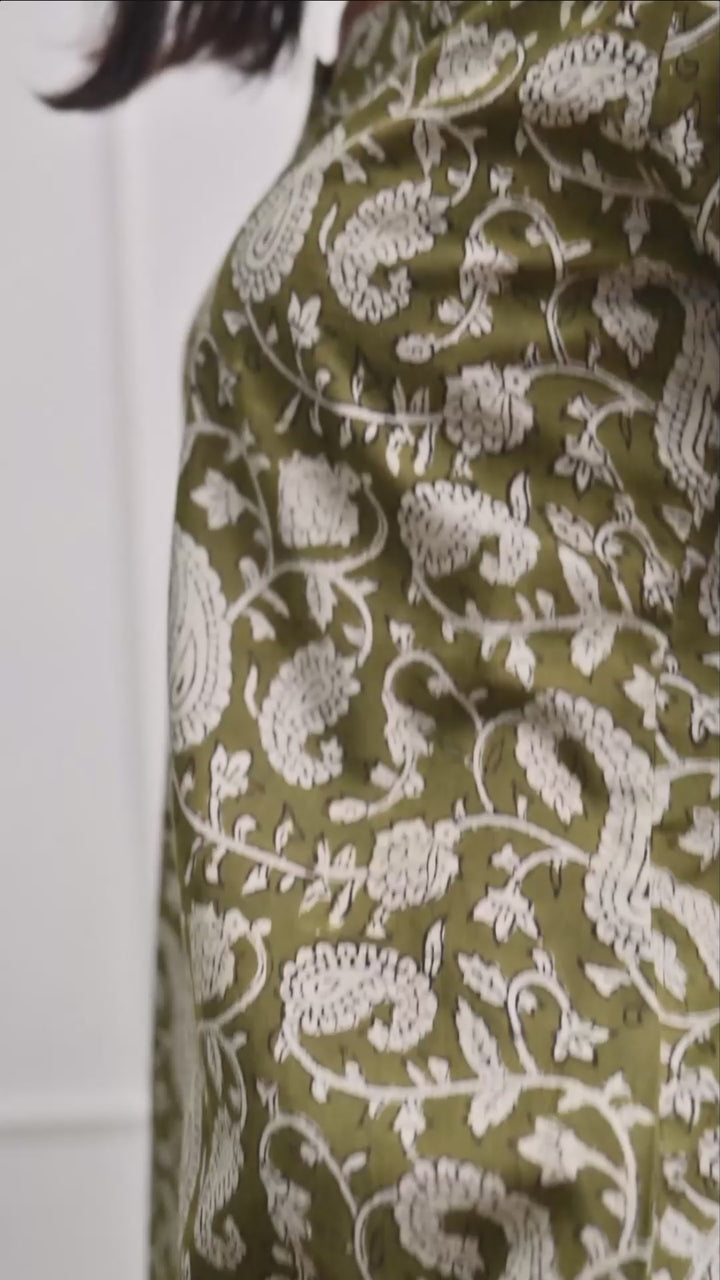 Green Block Print Pure Cotton Kurta