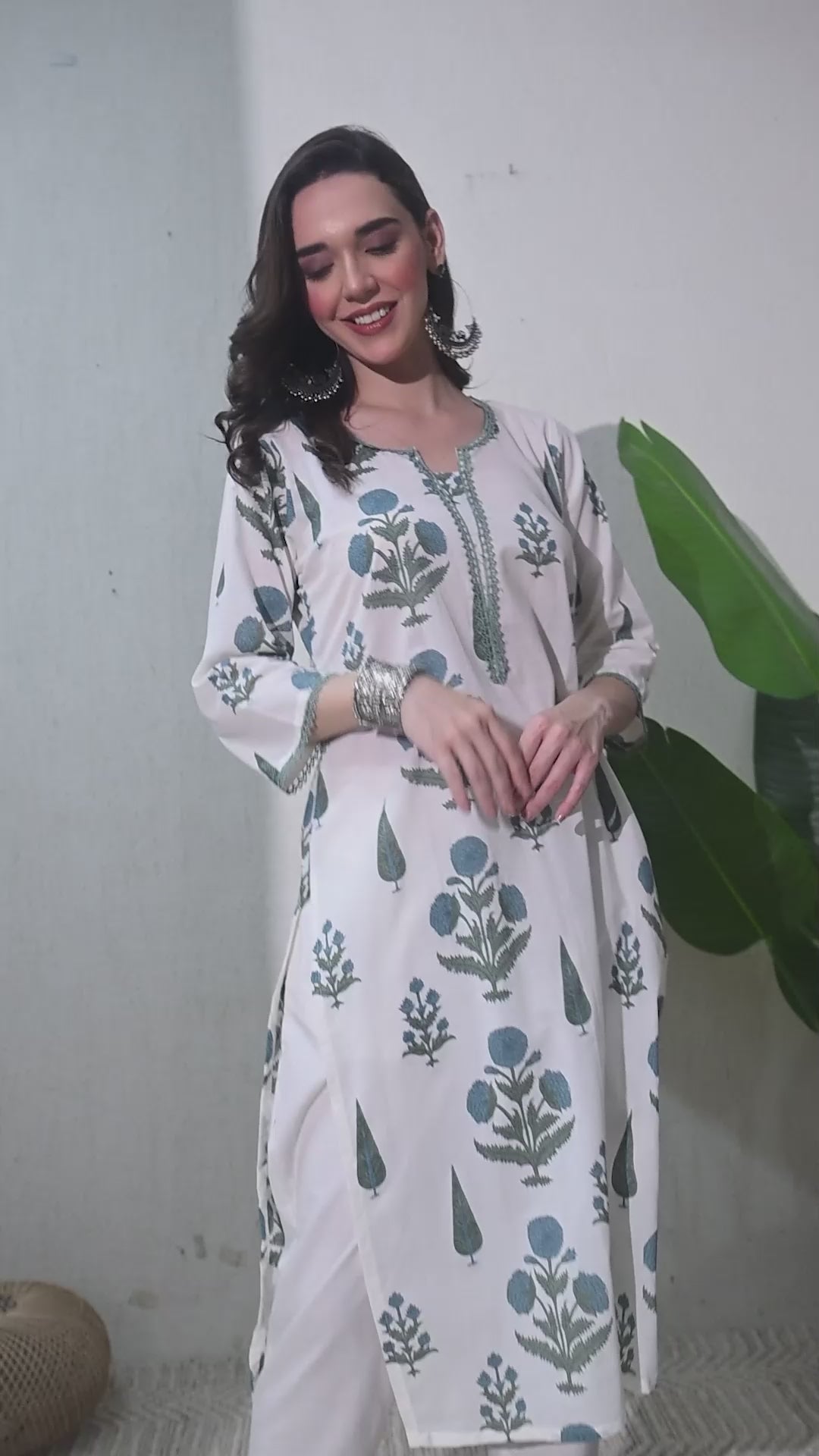 White Block Print Lace Work Kurta