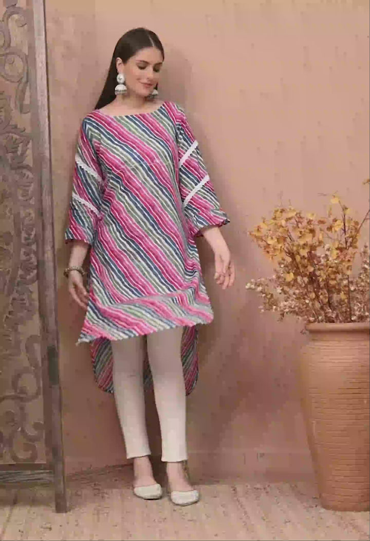 Leheria Printed Round Neck Cotton Kurta