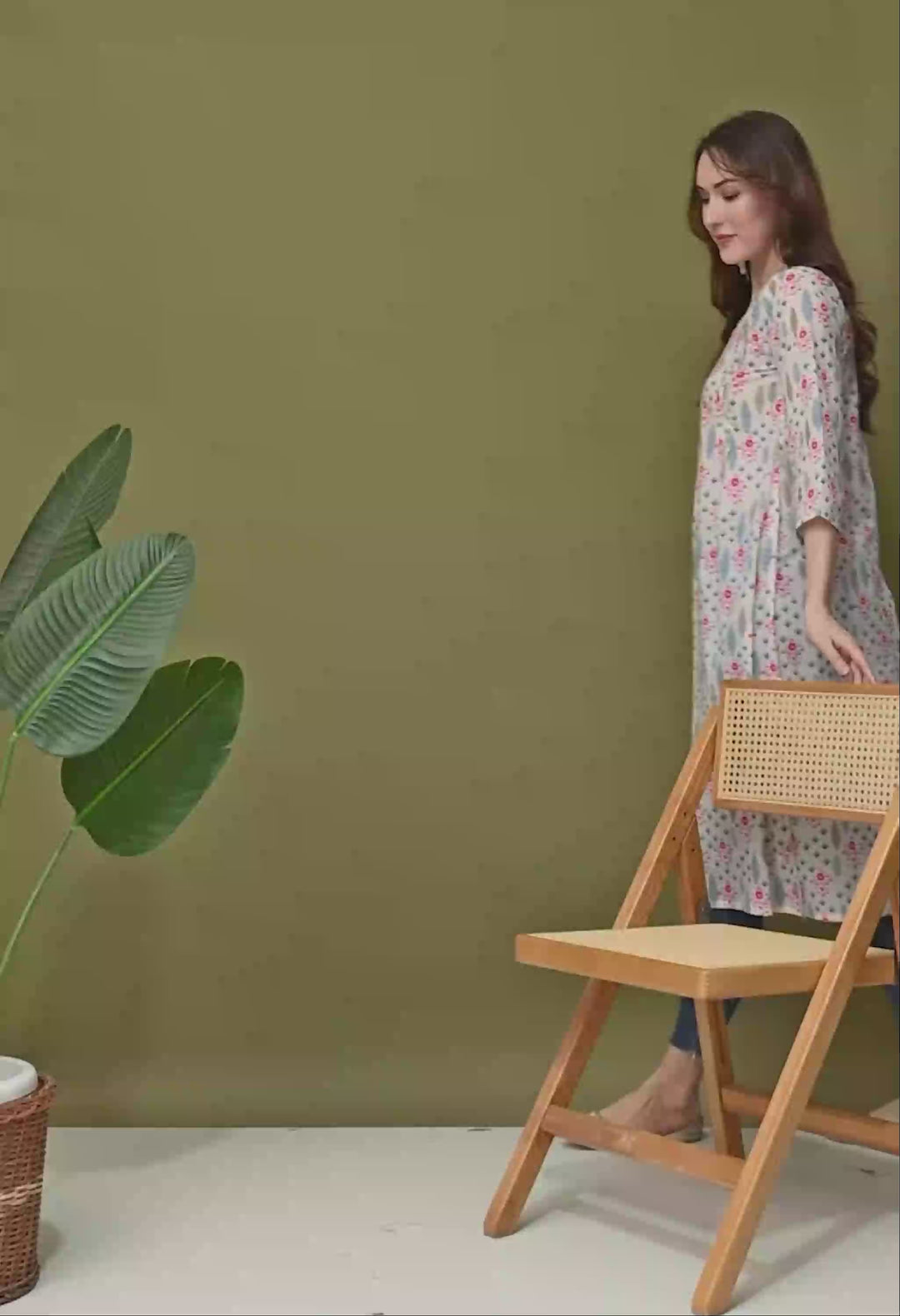 White Floral Print Flared Kurtas