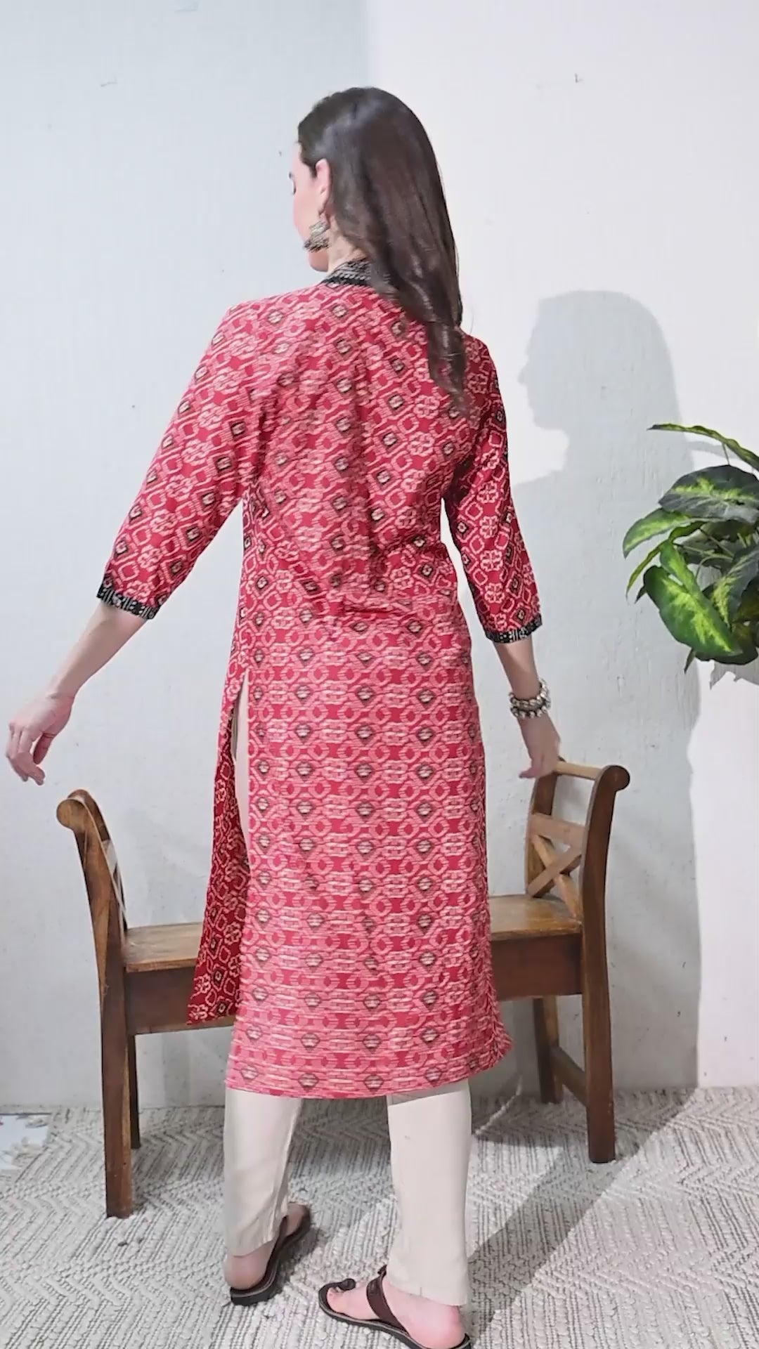 Maroon Printed Cotton Straight Kurta