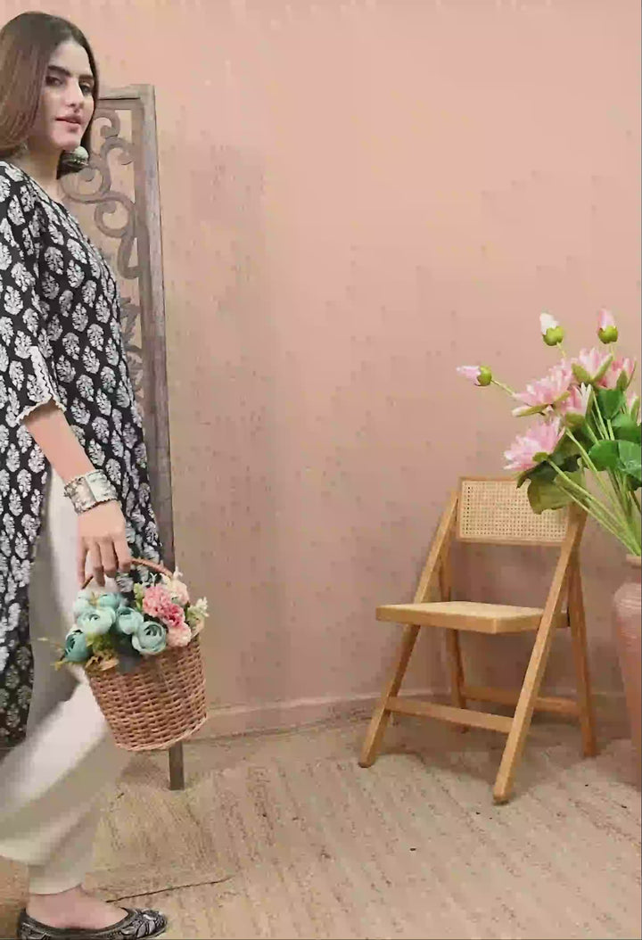 Black Printed Straight Cotton Kurta
